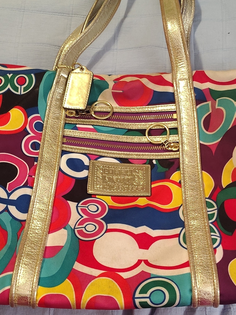 Coach Multicolor Graphic Print Tote with Gold Trim
